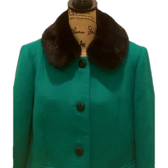 Talbots Emerald Green Faux Fur Collar Wool Blend Car Coat 14 NWT - Picture 3 of 11